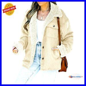 Corduroy Sherpa Jacket Button Down Fleece Collar Winter Warm Coat Oversized
